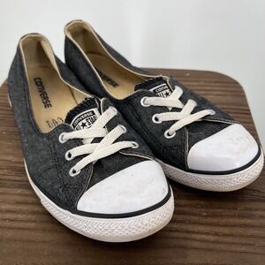 Converse Chuck Taylor All Star Ballet  Flats Black Canvas Slip On Shoes Size 9